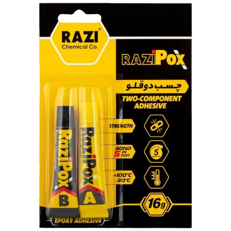 چسب دوقلو صنعتی رازی مدل POX وزن 16 گرم مجموعه 6 عددی